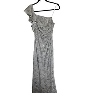 Adrianna Papell Silver Sequin Dress Gown‎ Sz 8 One Shoulder Gala Formal Sz 8 MOB